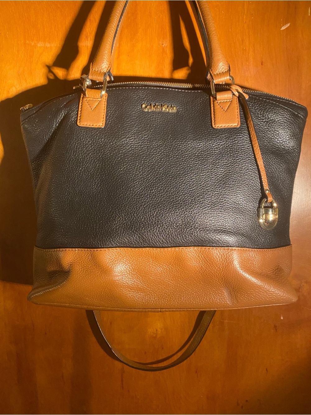 Calvin Klein Black and Brown Leather Contrast Tote